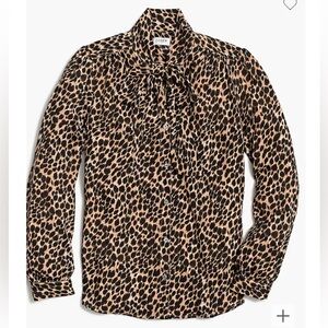 J.Crew Factory long sleeve leopard drapey tie neck blouse 2X